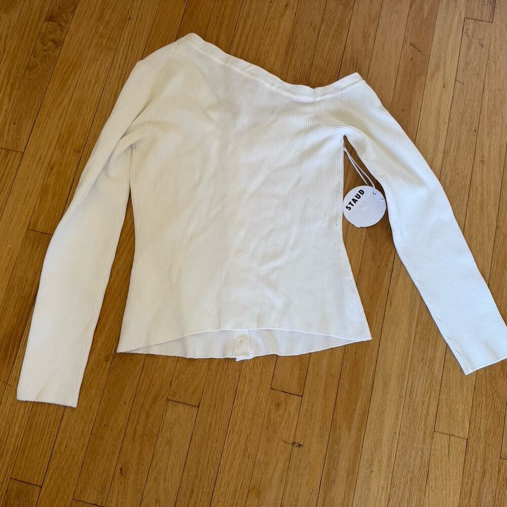 STAUD Craftsman sweater New Off Shoulder button up Tan Carmel Cardigan
